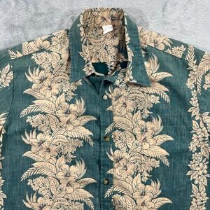 Vintage Hawaiian Shirt Mens XL Green Floral Hibiscus Aloha Summer Unbranded
